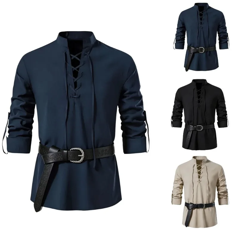 Medieval Gothic Lace Up Pirate Shirt - Camicia Medievale Vichinga da Uomo con