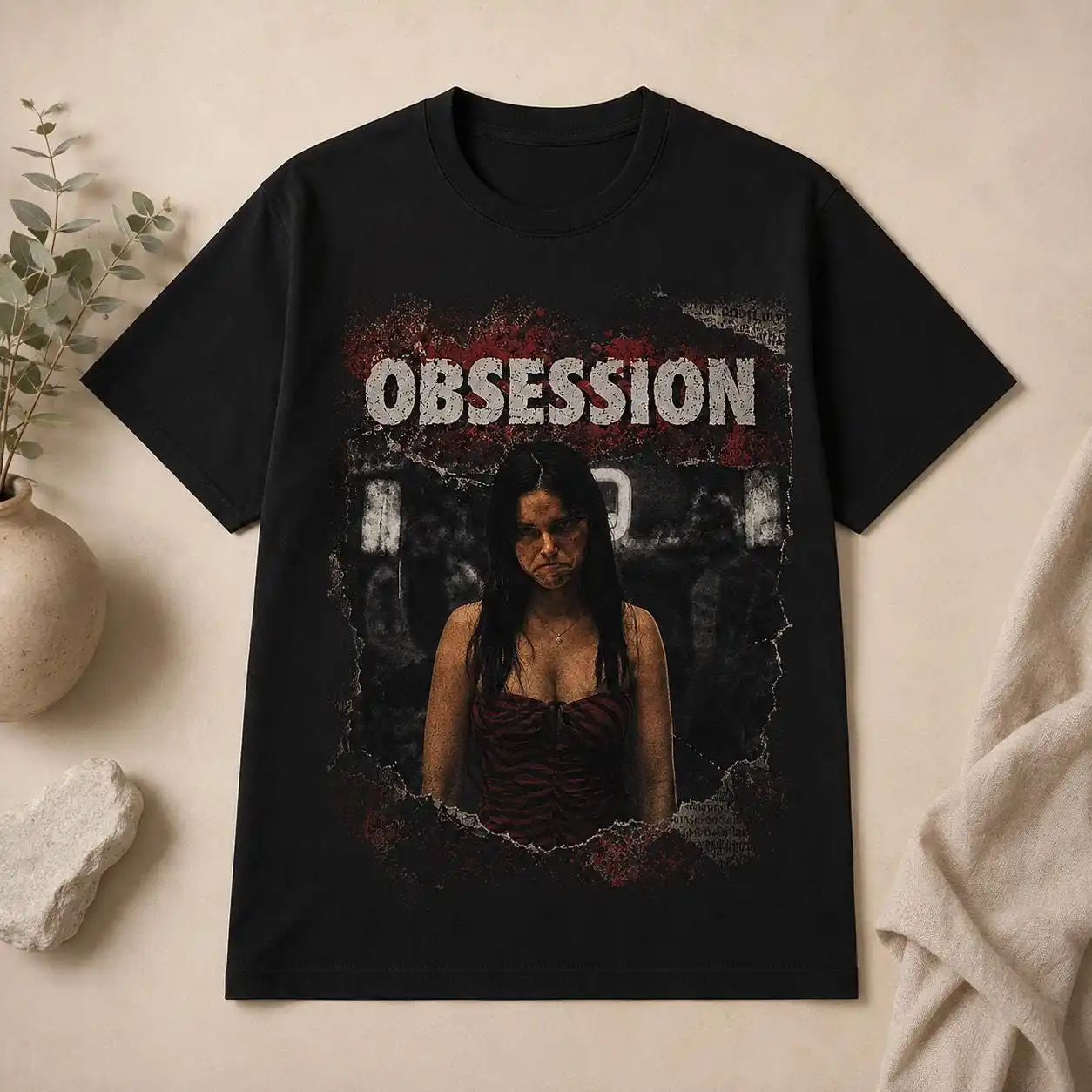 Acid Wash Vintage Graphic T Shirt - T-shirt con grafica Obsession, maglietta horror