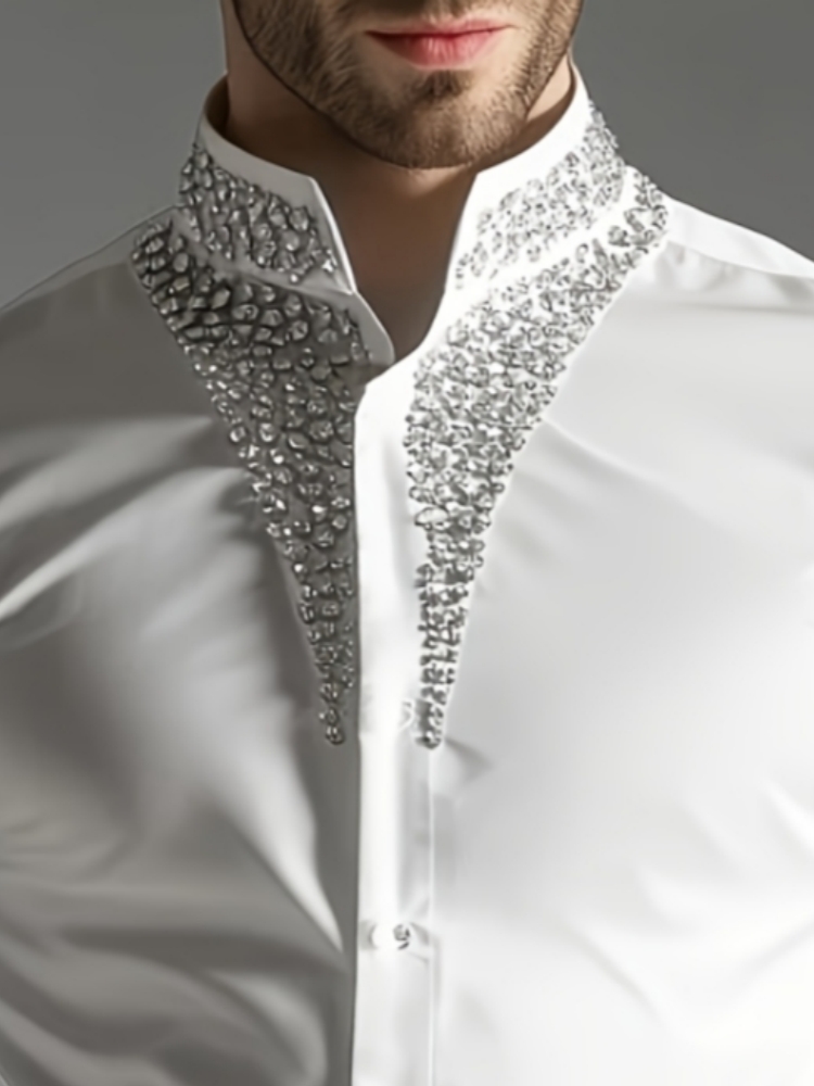 Camicia di Lusso con Strass pe - Mandarin Collar Formal Shirt Slim Fit recensione e prezzo
